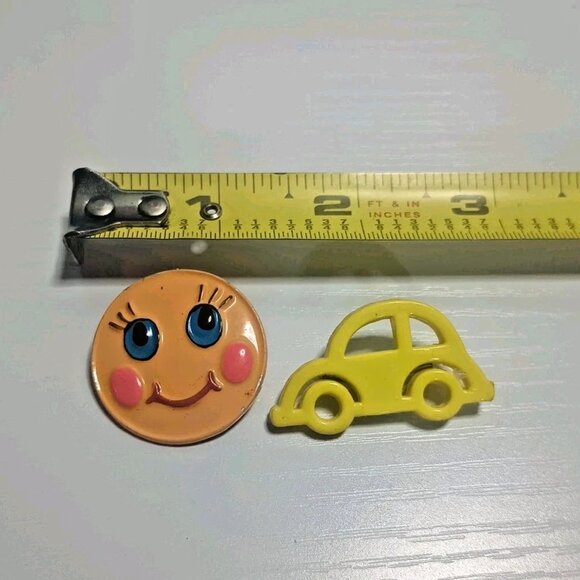 2 Vintage Pop Art Pins Yellow Volkswagon and Enamel Painted Happy Face MCM - Picture 3 of 8
